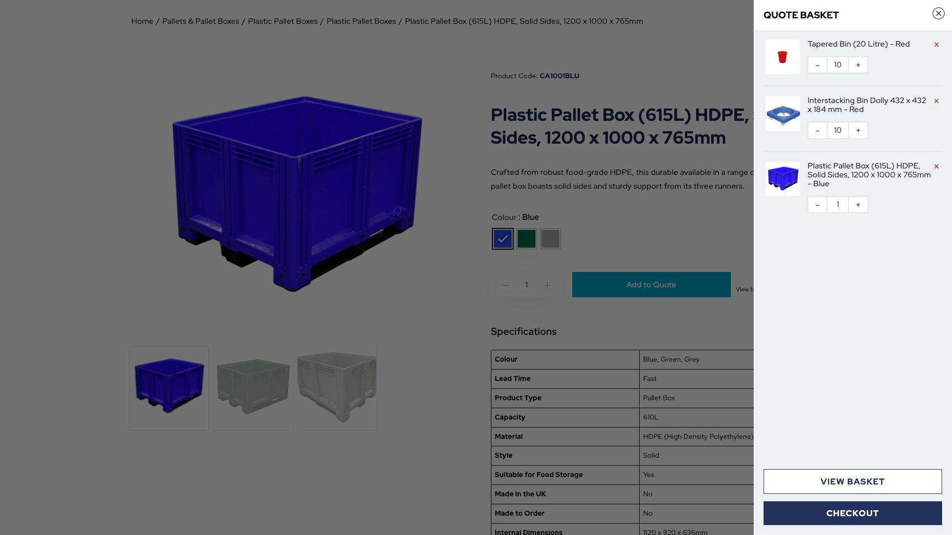 B2B quote basket