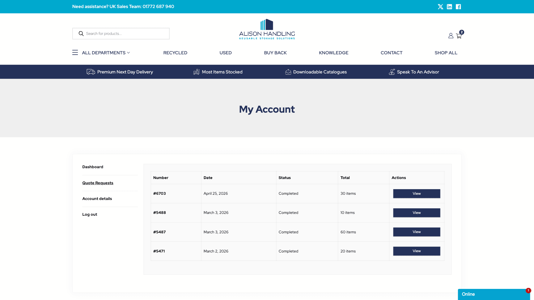 B2B account panel