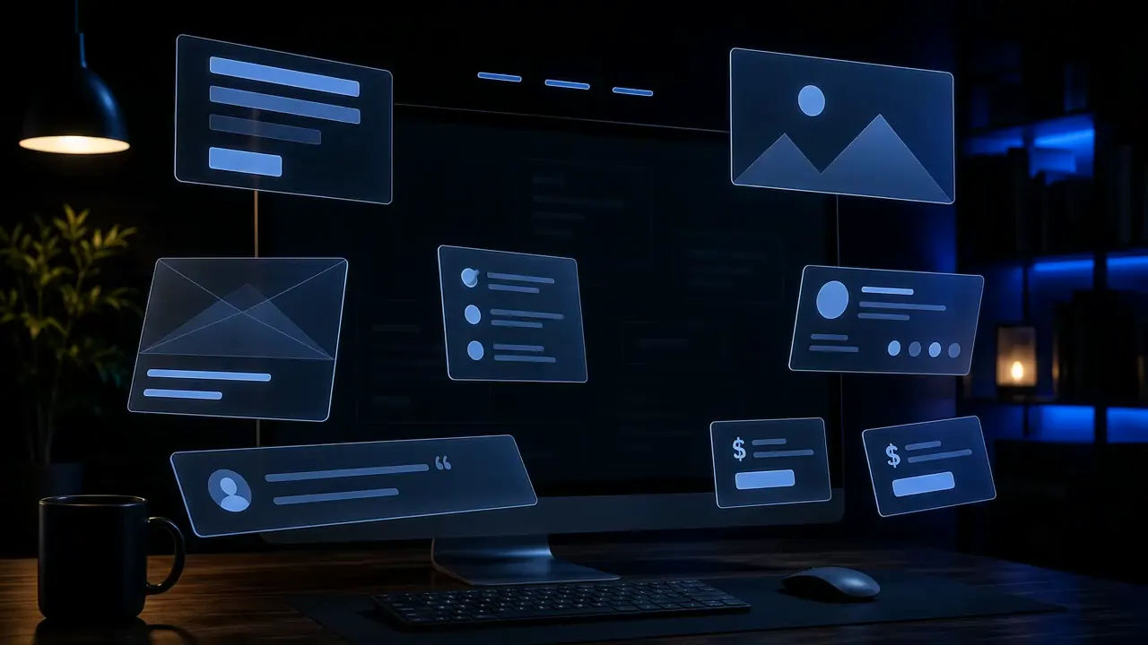 Grafika przedstawiająca interfejsy strony internetowej na monitorze